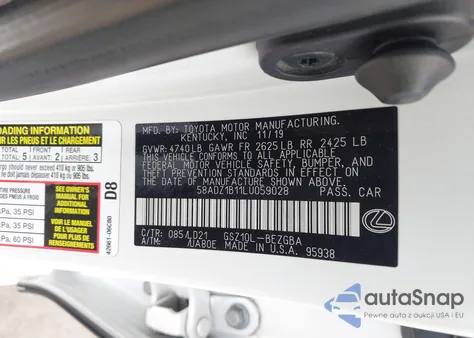 2020 Lexus Es 350 from USA, damaged, VIN 58ADZ1B11LU059028